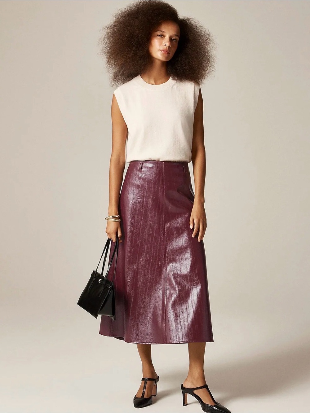 J. Crew Burgundy Faux-Leather Maxi Skirt